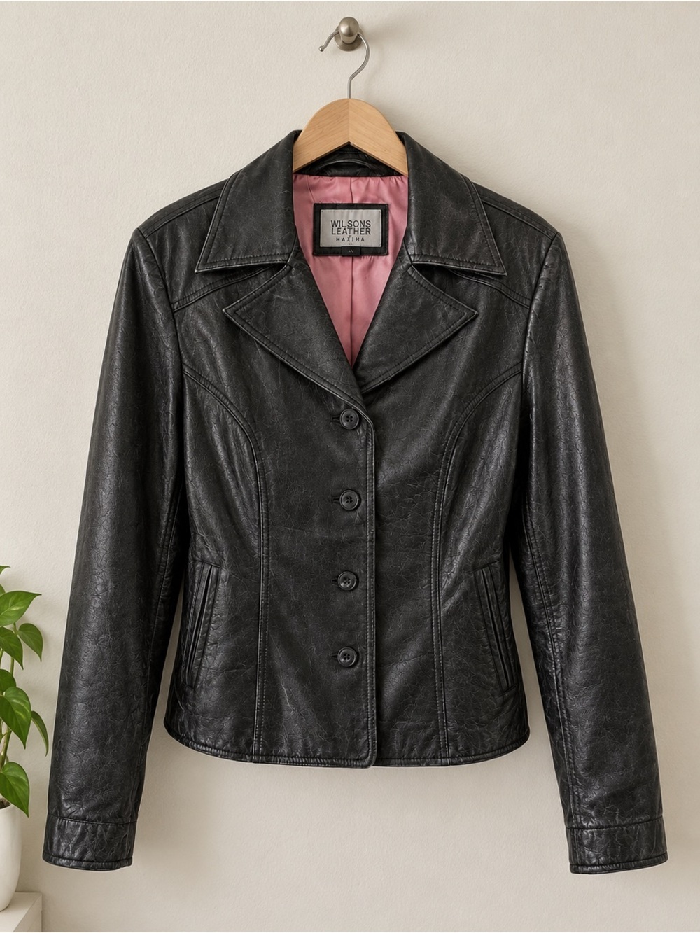 VTG Wilsons Maxima Black Leather Jacket Blazer Y2K 90s L 8-10